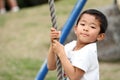 Japanese boy playing with flying fox Royalty Free Stock Photo