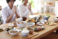 Japanese breakfast, family dining table