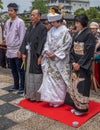 Japanese Bride And Parents At The Suigo Itako Iris Festival, Itako City, Japan