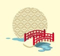 Japanese Bridge over River and Circle with Pattern