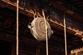 Japanese bronze shinto bell hanging at Shrine. Yamadera, Yamagata - Japan