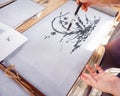 Japanese brush ink painting process learning, Shodo calligraphy art study