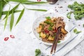 Japanese buckwheat noodles Yakisoba with chicken and vegetables