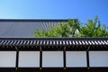 Japanese temple, wall and blue sky, Kyoto Japan. Royalty Free Stock Photo