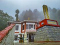 Japanese buddhist colorful monastery covered with cloud at morning from different angle