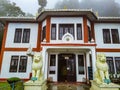 Japanese buddhist colorful monastery covered with cloud at morning from different angle