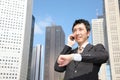 Japanese businessman talks with a mobile phone Royalty Free Stock Photo