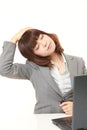 Japanese businesswoman doing neck stretch