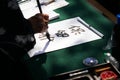 Japanese calligraphy with ink brush on paper Royalty Free Stock Photo
