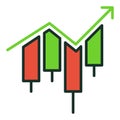 Japanese Candlestick Chart with arrow vector Candle Graph colored icon or sign Royalty Free Stock Photo
