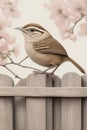 Japanese Carolina Wren in Sakura Bloom