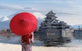 japanese castle in tokyo with cherry blossom Royalty Free Stock Photo