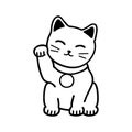 Japanese cat Maneki Neko. Symbol of good luck. Doodle style vector illustration Royalty Free Stock Photo