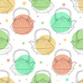 Japanese Ceramic Teapot Seamless Pattern Hand Drawn Vector Illustration