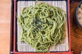 Japanese Cha Soba (Green tea Soba) in dish Royalty Free Stock Photo