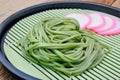 Japanese Cha Soba (Green tea Soba) in dish Royalty Free Stock Photo