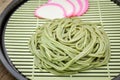 Japanese Cha Soba (Green tea Soba) in dish Royalty Free Stock Photo