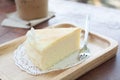 Japanese cheese cake on wooden plate Royalty Free Stock Photo