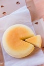 Japanese Cheesecake with seperated slice in opened paper box. Soft and sweet Royalty Free Stock Photo