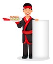 Japanese chef cooking sushi rolls Royalty Free Stock Photo