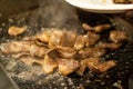 Japanese chef cooking wagyu beef with sauce Royalty Free Stock Photo