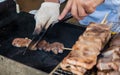 Japanese Chef is grilling pork tongue Royalty Free Stock Photo