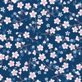 Japanese cherry blossom pattern on blue