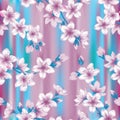 Japanese cherry blossom sakura branches vector seamless pattern. Royalty Free Stock Photo
