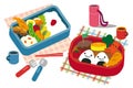 Japanese children bento food in a box illustration