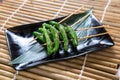 Japanese Chillies Mushroom Kushiyaki, Skewered and Grilled Meat