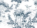 Japanese chinese design sketch ink paint style seamless pattern chrysanthemums dragonfly lespedeza