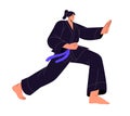 Japanese and Chinese martial arts. Young woman do sport training. Professional sportswoman practices karate, judo, kung