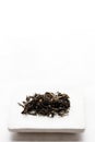 Japanese or Chinese tea leaf on white background Royalty Free Stock Photo