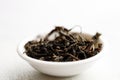 Japanese or Chinese tea leaf on white background Royalty Free Stock Photo