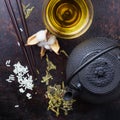 Japanese chinese tea teapot chopsticks rice Royalty Free Stock Photo