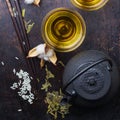 Japanese chinese tea teapot chopsticks rice Royalty Free Stock Photo