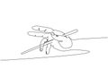 Japanese chopsticks, Food sticks in hand, how to hold chopsticks correctly one line art. Continuous line drawing of