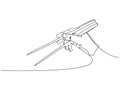 Japanese chopsticks, Food sticks in hand, how to hold chopsticks correctly one line art. Continuous line drawing of
