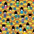 Japanese circle doll half circle seamless pattern