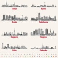 Japanese city skylines in grey scales color palette Royalty Free Stock Photo