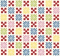 Japanese Colorful Flower Plaid Vector Seamless Pattern