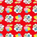 Japanese Colorful Pretty Flower Motif Vector Seamless Pattern