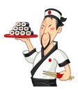 Japanese cook with sushi. Traditional food. Profession Royalty Free Stock Photo