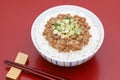 Japanese cooked white rice with Natto Royalty Free Stock Photo