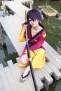 Japanese cosplayer, a female samurai