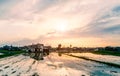 Japanese countryside with farm house and rice field. Royalty Free Stock Photo