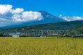 Japanese countryside landscape of rice field with Mt Fuji Royalty Free Stock Photo