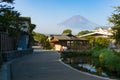 Japanese countryside village street with mount Fuji view