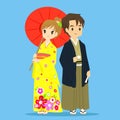 Japanese Couple in Traditional Kimono