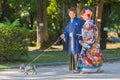 Japanese couple in traditional wedding dresses Royalty Free Stock Photo